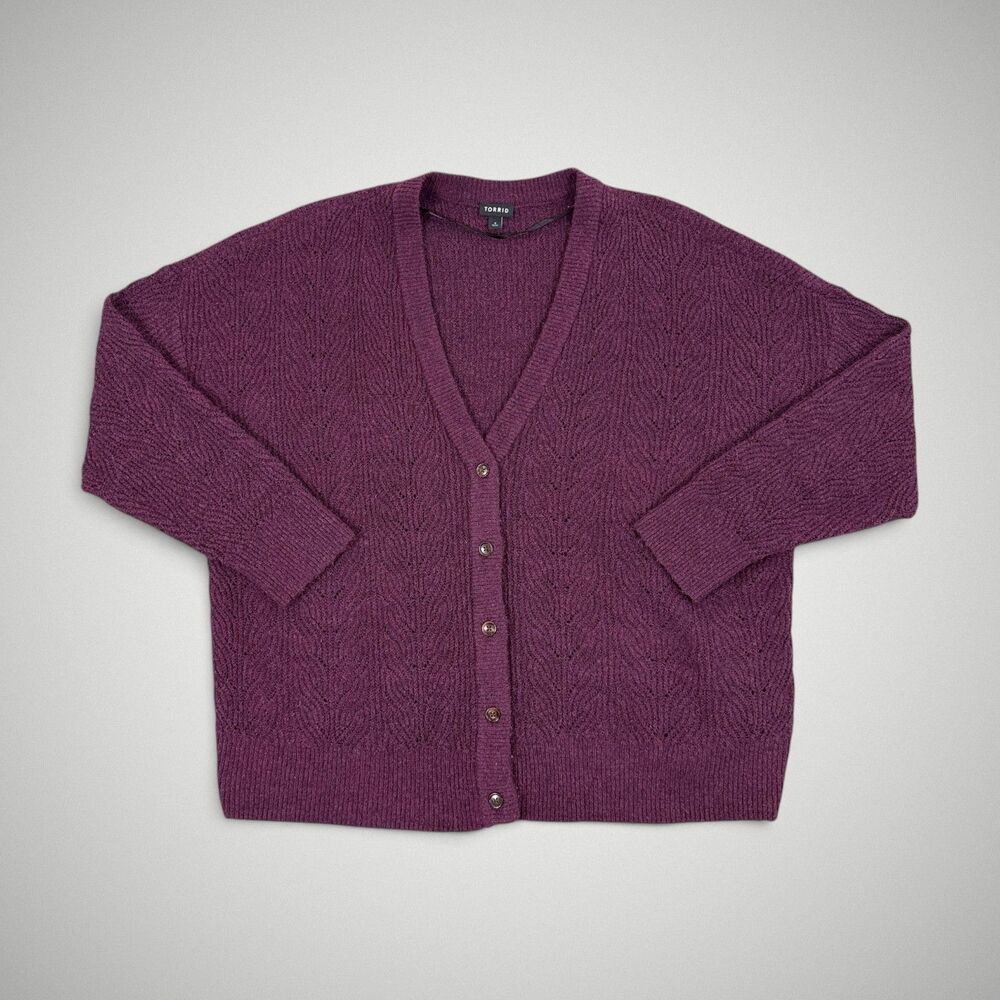 Torrid Purple Pointelle Knit Cardigan Button Front V-Neck Plus Size 4 (22/24)